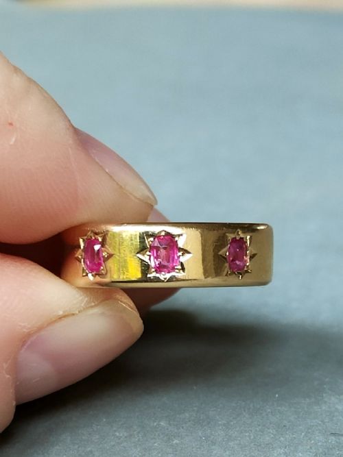 ANTIQUE HEAVY 18CT GOLD RUBY DIAMOND GYPSY RING 1924 - ADDITIONAL PHOTO 6