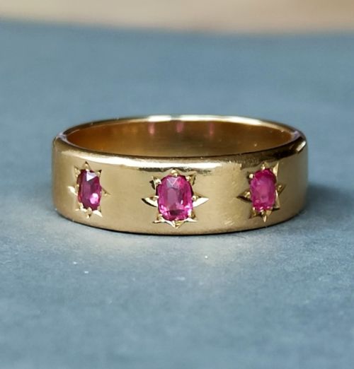 ANTIQUE HEAVY 18CT GOLD RUBY DIAMOND GYPSY RING 1924 - ADDITIONAL PHOTO 8