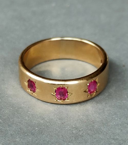 ANTIQUE HEAVY 18CT GOLD RUBY DIAMOND GYPSY RING 1924 - ADDITIONAL PHOTO 9