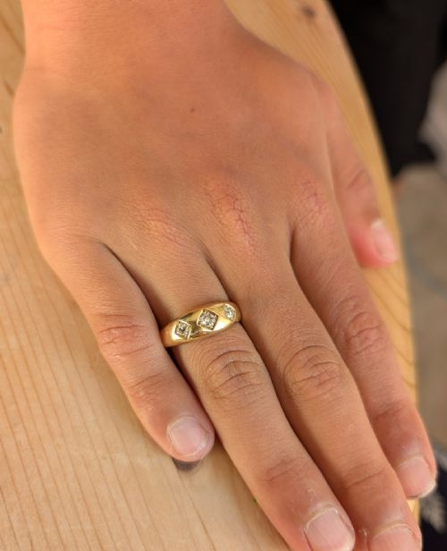 HEAVY EDWARDIAN 18CT GOLD DIAMOND GYPSY RING CHESTER 1903 - ADDITIONAL PHOTO 4