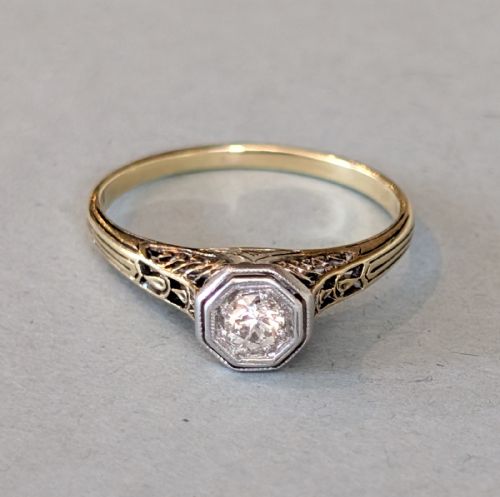 ANTIQUE 14CT GOLD DIAMOND SOLITAIRE ENGAGEMENT RING - ADDITIONAL PHOTO 1