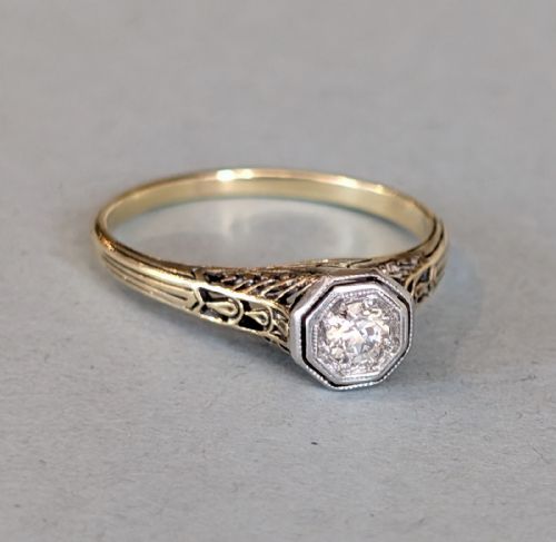 ANTIQUE 14CT GOLD DIAMOND SOLITAIRE ENGAGEMENT RING - ADDITIONAL PHOTO 2