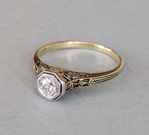 ANTIQUE 14CT GOLD DIAMOND SOLITAIRE ENGAGEMENT RING - ADDITIONAL PHOTO 3