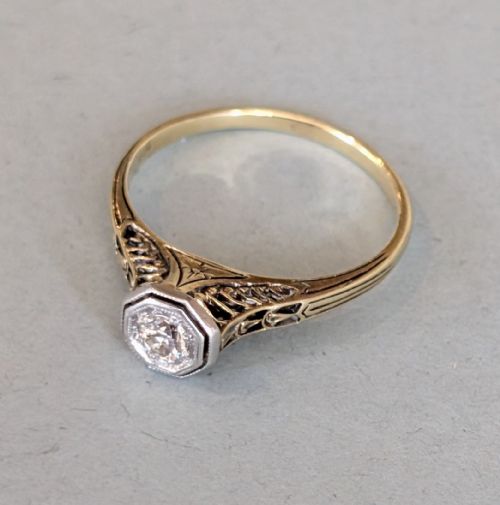 ANTIQUE 14CT GOLD DIAMOND SOLITAIRE ENGAGEMENT RING - ADDITIONAL PHOTO 4