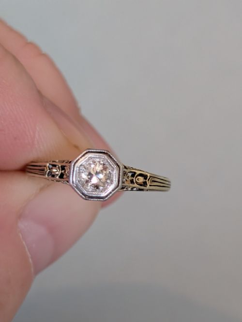 ANTIQUE 14CT GOLD DIAMOND SOLITAIRE ENGAGEMENT RING - ADDITIONAL PHOTO 5