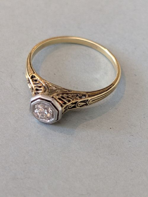 ANTIQUE 14CT GOLD DIAMOND SOLITAIRE ENGAGEMENT RING - ADDITIONAL PHOTO 6