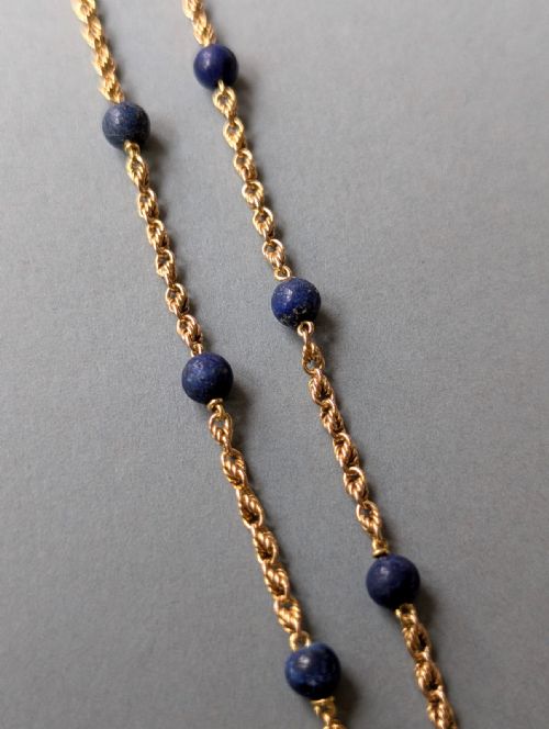 ANTIQUE 15CT GOLD LAPIS LAZULI NECKLACE - ADDITIONAL PHOTO 4