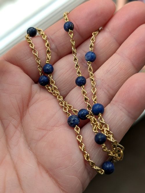 ANTIQUE 15CT GOLD LAPIS LAZULI NECKLACE - ADDITIONAL PHOTO 6