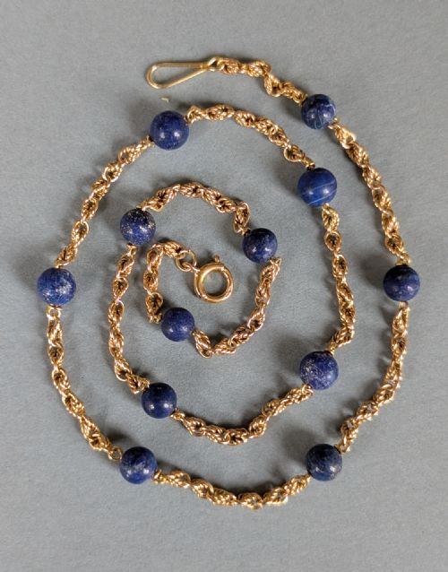 ANTIQUE 15CT GOLD LAPIS LAZULI NECKLACE - ADDITIONAL PHOTO 7