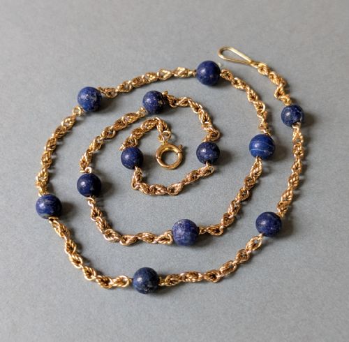 ANTIQUE 15CT GOLD LAPIS LAZULI NECKLACE - ADDITIONAL PHOTO 8
