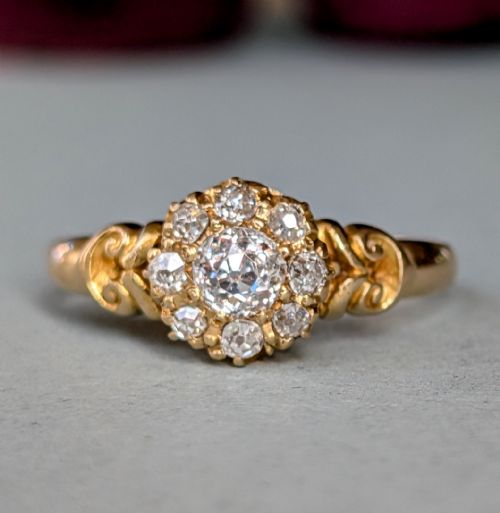 victorian 18ct gold diamond cluster ring c1887 - CATEGORY: ANTIQUE JEWELLERY - DATED VICTORIAN