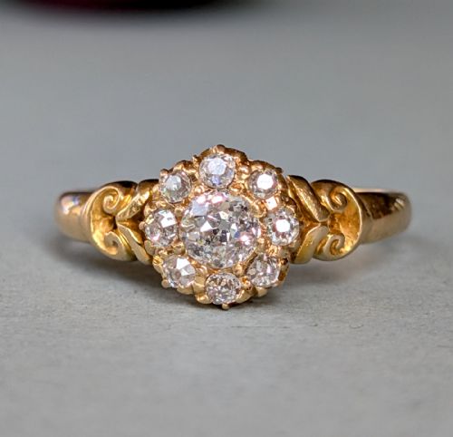 VICTORIAN 18CT GOLD DIAMOND CLUSTER RING C1887 - ADDITIONAL PHOTO 1