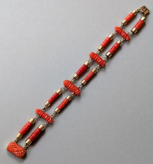 GEORGIAN 9CT GOLD CORAL BRACELET - ADDITIONAL PHOTO 8