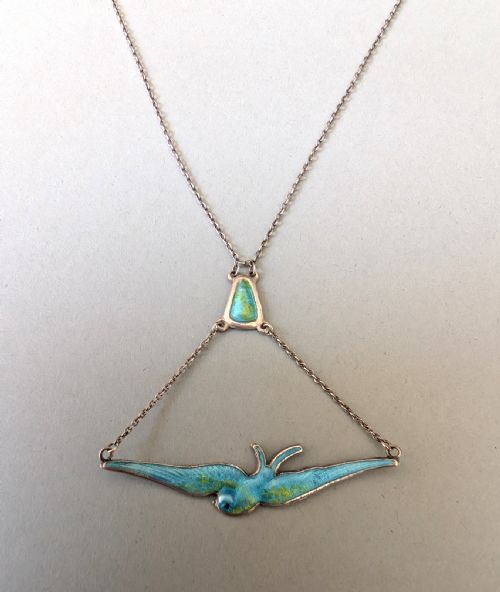 CHARLES HORNER SILVER ENAMEL BIRD PENDANT NECKLACE CHESTER 1911 - ADDITIONAL PHOTO 1