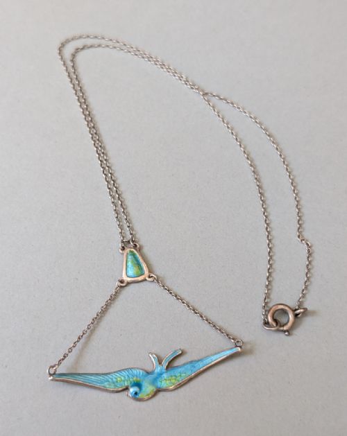 CHARLES HORNER SILVER ENAMEL BIRD PENDANT NECKLACE CHESTER 1911 - ADDITIONAL PHOTO 4