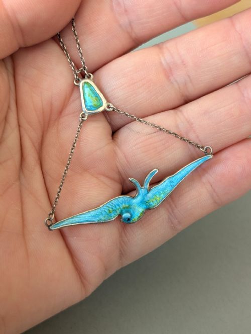 CHARLES HORNER SILVER ENAMEL BIRD PENDANT NECKLACE CHESTER 1911 - ADDITIONAL PHOTO 8