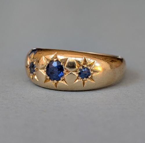 fig 2. Heavy Antique 18ct Gold Sapphire Gypsy Ring