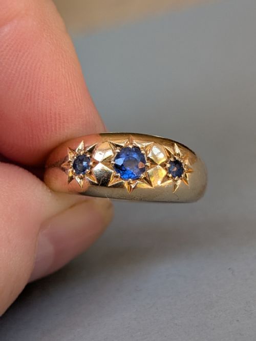 fig 3. Heavy Antique 18ct Gold Sapphire Gypsy Ring