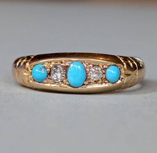 HEAVY ANTIQUE 18CT GOLD TURQUOISE GYPSY RING C1899 - ADDITIONAL PHOTO 1