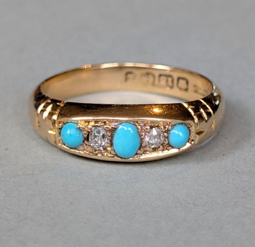 HEAVY ANTIQUE 18CT GOLD TURQUOISE GYPSY RING C1899 - ADDITIONAL PHOTO 2
