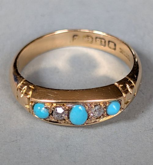 HEAVY ANTIQUE 18CT GOLD TURQUOISE GYPSY RING C1899 - ADDITIONAL PHOTO 3