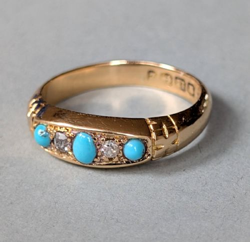 HEAVY ANTIQUE 18CT GOLD TURQUOISE GYPSY RING C1899 - ADDITIONAL PHOTO 4