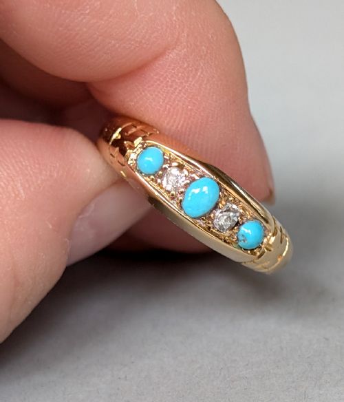 HEAVY ANTIQUE 18CT GOLD TURQUOISE GYPSY RING C1899 - ADDITIONAL PHOTO 5
