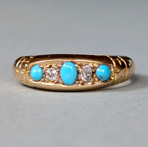 HEAVY ANTIQUE 18CT GOLD TURQUOISE GYPSY RING C1899 - ADDITIONAL PHOTO 6
