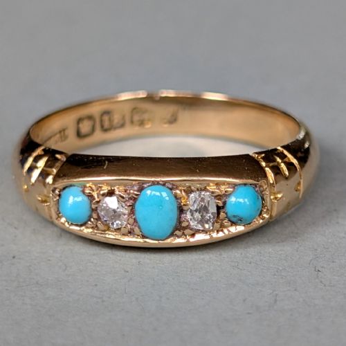 HEAVY ANTIQUE 18CT GOLD TURQUOISE GYPSY RING C1899 - ADDITIONAL PHOTO 7