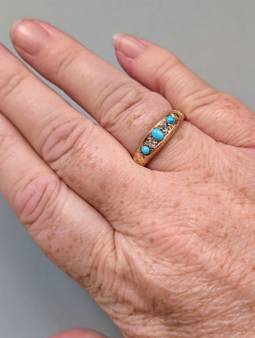 HEAVY ANTIQUE 18CT GOLD TURQUOISE GYPSY RING C1899 - ADDITIONAL PHOTO 8