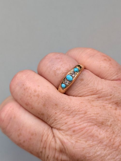 HEAVY ANTIQUE 18CT GOLD TURQUOISE GYPSY RING C1899 - ADDITIONAL PHOTO 9