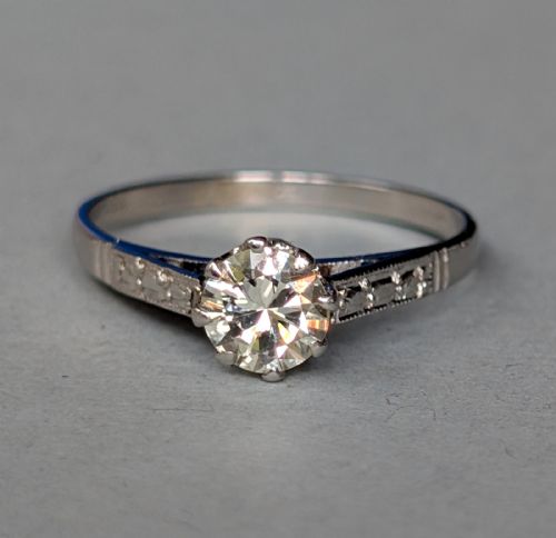 ART DECO PLATINUM DIAMOND SOLITAIRE ENGAGEMENT RING - ADDITIONAL PHOTO 1