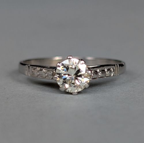 ART DECO PLATINUM DIAMOND SOLITAIRE ENGAGEMENT RING - ADDITIONAL PHOTO 2