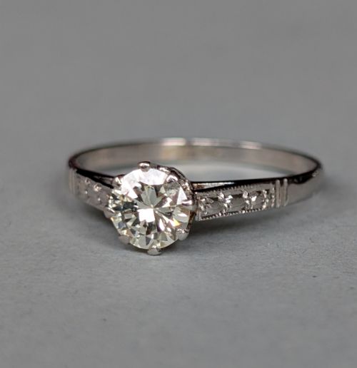 ART DECO PLATINUM DIAMOND SOLITAIRE ENGAGEMENT RING - ADDITIONAL PHOTO 3