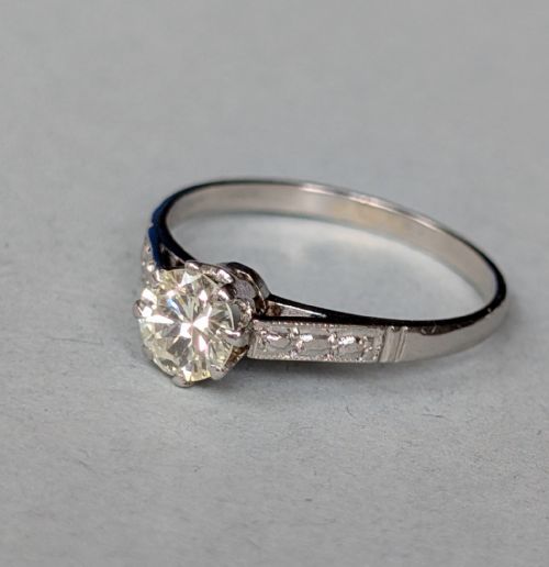ART DECO PLATINUM DIAMOND SOLITAIRE ENGAGEMENT RING - ADDITIONAL PHOTO 8
