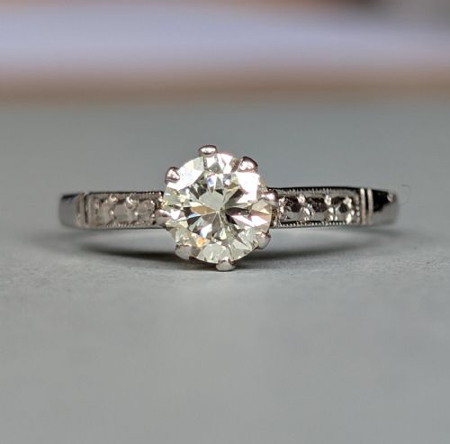 ART DECO PLATINUM DIAMOND SOLITAIRE ENGAGEMENT RING - ADDITIONAL PHOTO 9