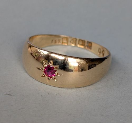 ANTIQUE 18CT GOLD RUBY GYPSY RING CHESTER 1917 - ADDITIONAL PHOTO 2