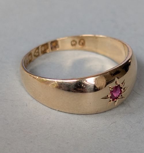 ANTIQUE 18CT GOLD RUBY GYPSY RING CHESTER 1917 - ADDITIONAL PHOTO 3