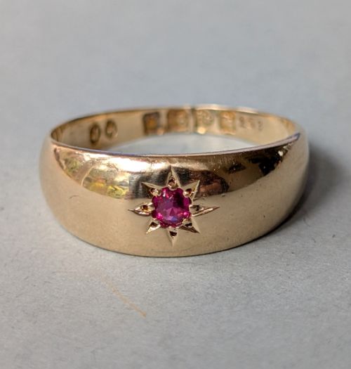 ANTIQUE 18CT GOLD RUBY GYPSY RING CHESTER 1917 - ADDITIONAL PHOTO 6