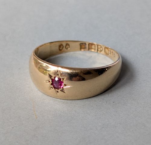 ANTIQUE 18CT GOLD RUBY GYPSY RING CHESTER 1917 - ADDITIONAL PHOTO 7