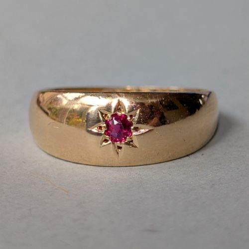 ANTIQUE 18CT GOLD RUBY GYPSY RING CHESTER 1917 - ADDITIONAL PHOTO 8