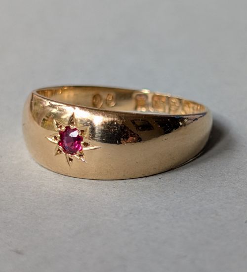 ANTIQUE 18CT GOLD RUBY GYPSY RING CHESTER 1917 - ADDITIONAL PHOTO 9