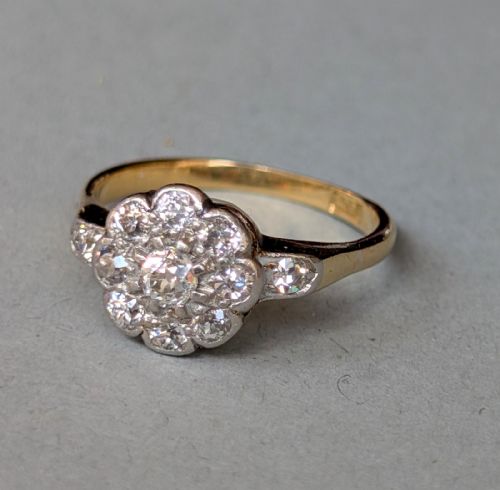 ANTIQUE 18CT GOLD DIAMOND DAISY CLUSTER RING - ADDITIONAL PHOTO 6