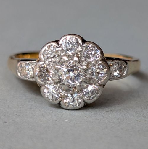 ANTIQUE 18CT GOLD DIAMOND DAISY CLUSTER RING - ADDITIONAL PHOTO 7