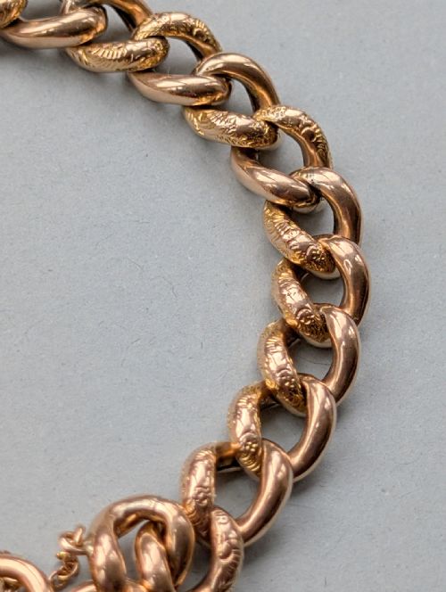 VICTORIAN ENGRAVED 9CT ROSE GOLD CURB CHAIN HEART PADLOCK BRACELET 17G - ADDITIONAL PHOTO 2