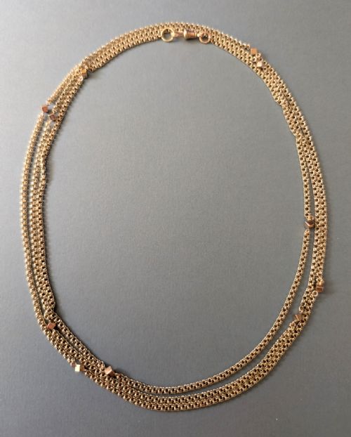 HEAVY ANTIQUE 9CT GOLD GUARD CHAIN WITH CUBE LINKS 26G - ADDITIONAL PHOTO 2