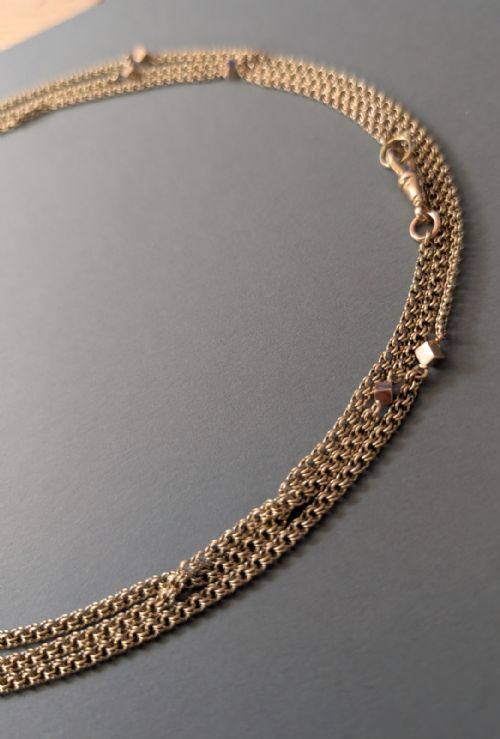 HEAVY ANTIQUE 9CT GOLD GUARD CHAIN WITH CUBE LINKS 26G - ADDITIONAL PHOTO 3