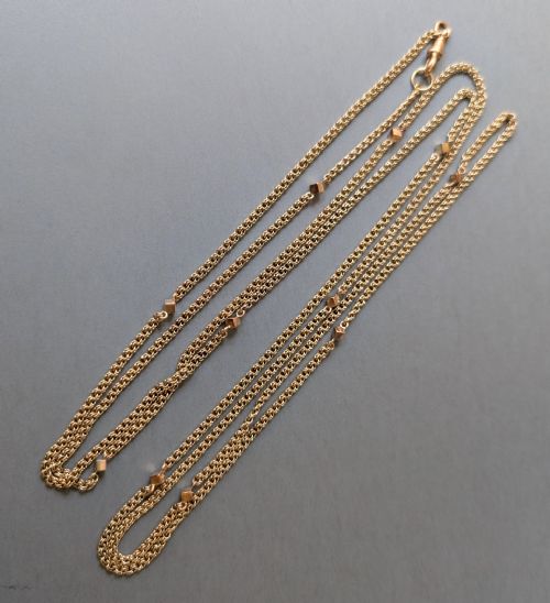 HEAVY ANTIQUE 9CT GOLD GUARD CHAIN WITH CUBE LINKS 26G - ADDITIONAL PHOTO 4