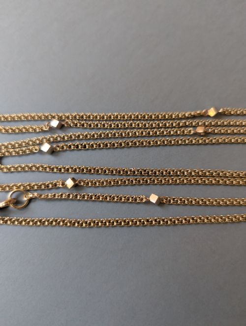 HEAVY ANTIQUE 9CT GOLD GUARD CHAIN WITH CUBE LINKS 26G - ADDITIONAL PHOTO 5
