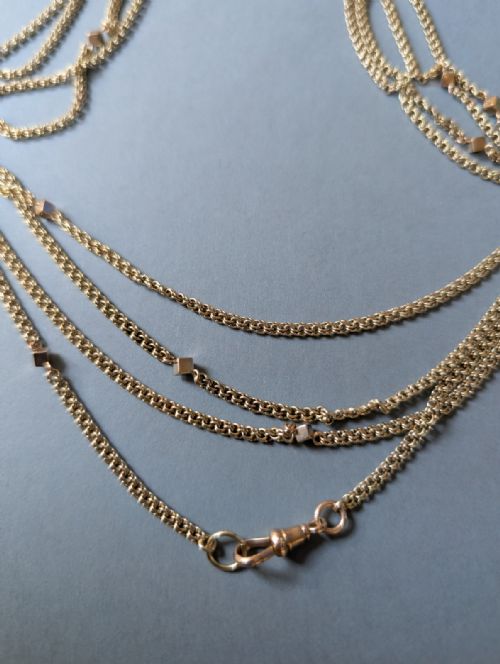 HEAVY ANTIQUE 9CT GOLD GUARD CHAIN WITH CUBE LINKS 26G - ADDITIONAL PHOTO 6